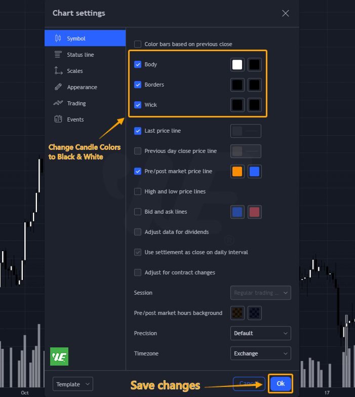 How To Use Tradingview For Professional Trading: Tutorials, Paper Trading & Hacks! (Updated 2025) 5 Step 2 - Change Candle Colors To Black And White