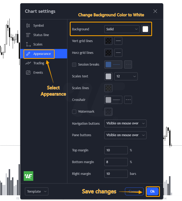 How To Use Tradingview For Professional Trading: Tutorials, Paper Trading & Hacks! (Updated 2025) 6 Step 3 - Change Background Color To White